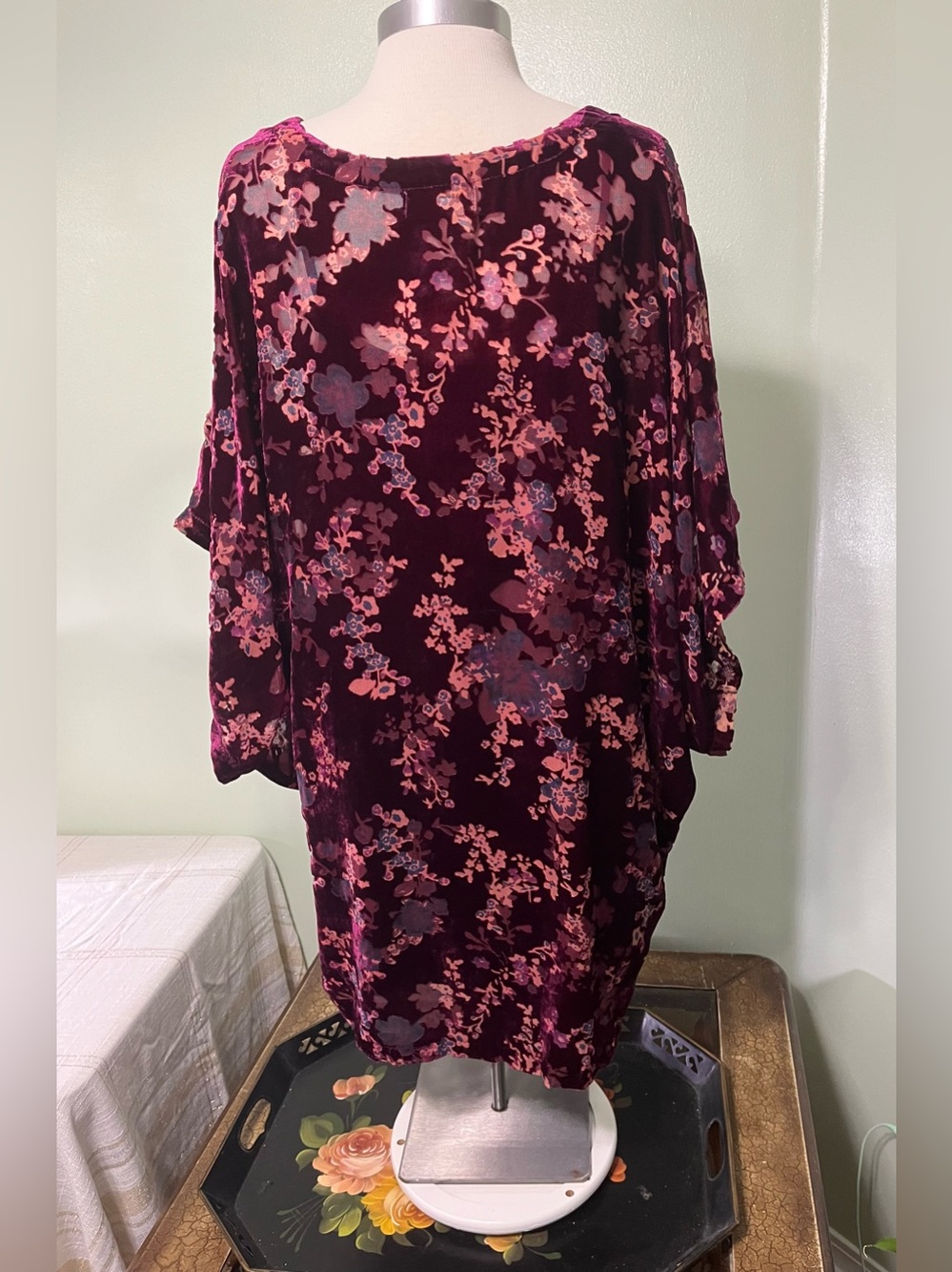 Natural Life Women’s Velvet Burnout Floral Tunic Top Womens Burgundy Boho Sz M - Picture 5 of 13